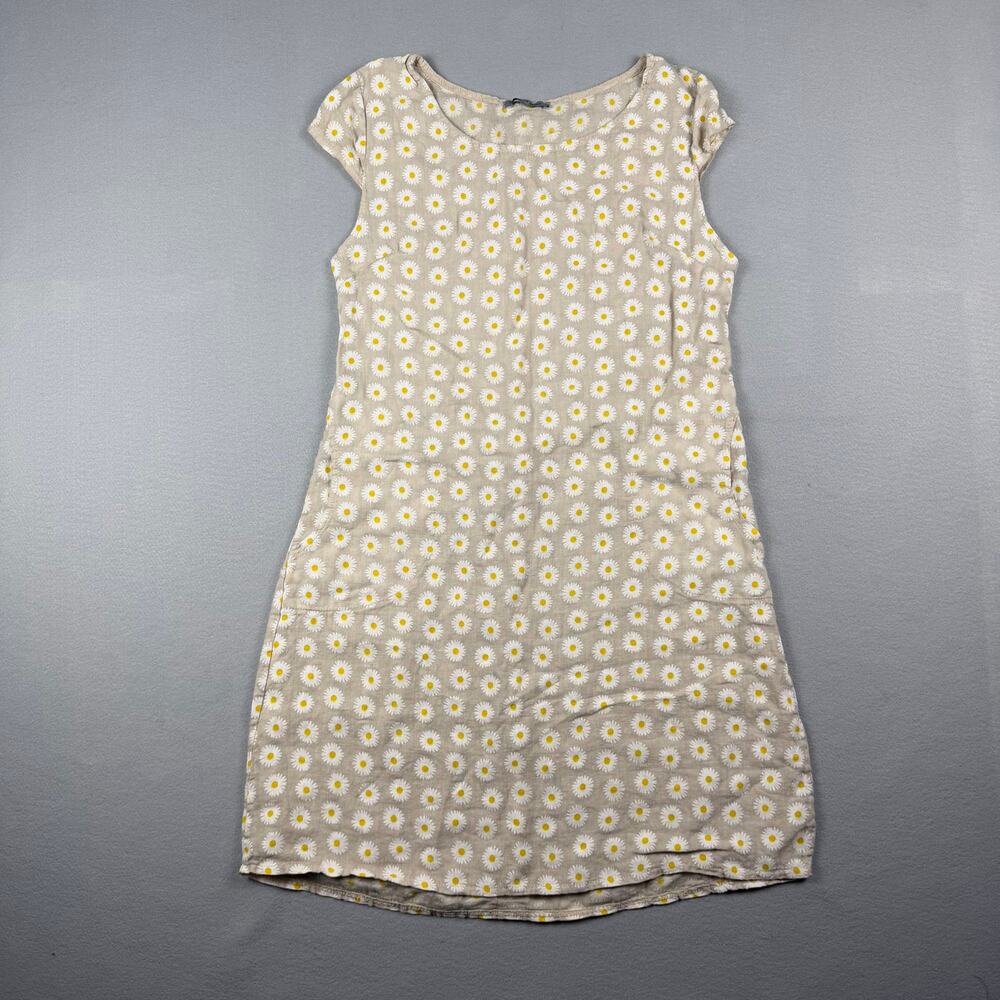 Angela Mara Linen Daisy Print Shift Dress with pockets Made in Italy